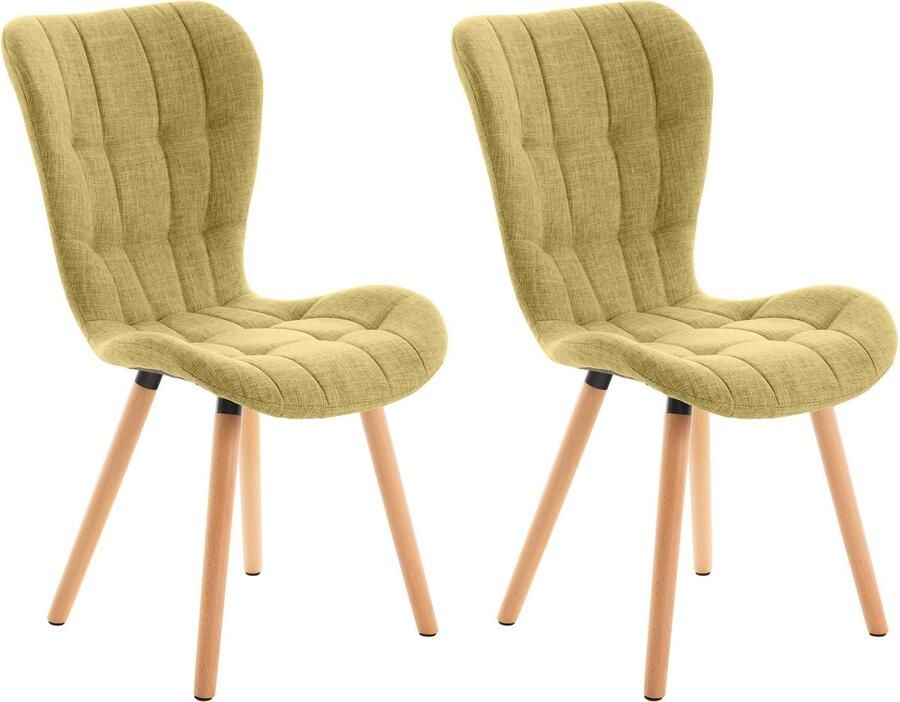 Clp Elda Set van 2 eetkamerstoelen Zonder armleuning Hout lichtgroen Stof