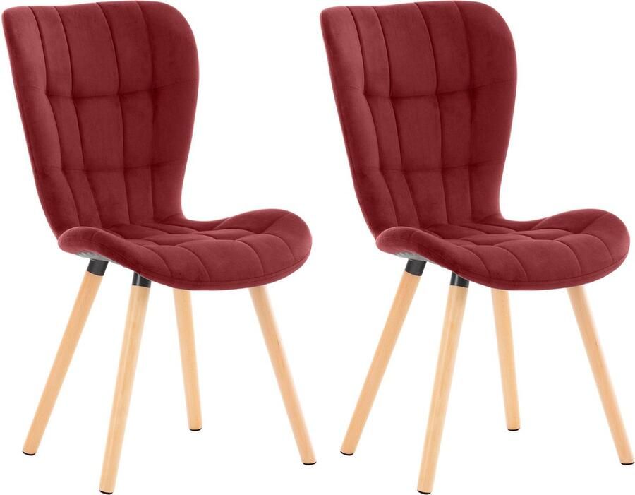 Clp Elda Set van 2 eetkamerstoelen Zonder armleuning Hout rood Fluweel