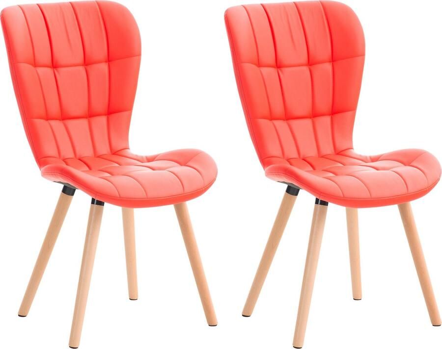 Clp Elda Set van 2 eetkamerstoelen Zonder armleuning Hout rood Kunstleer