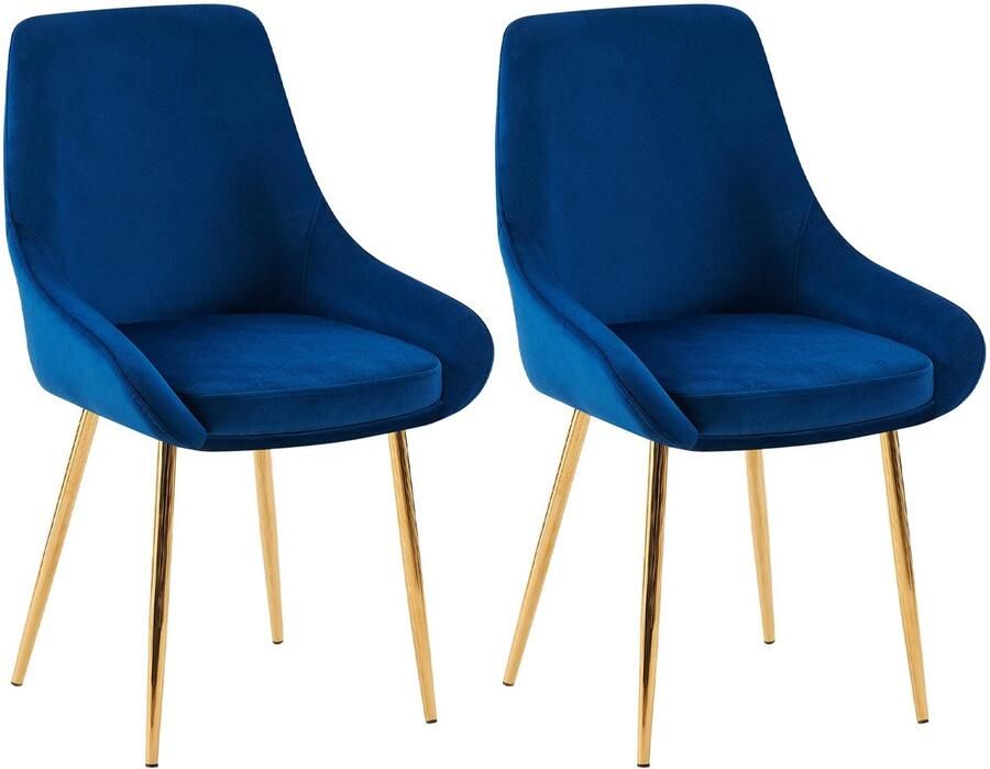 CLP Elmira Set van 2 eetkamerstoelen Klassiek Met rugleuning Met armleuning Met rugleuning Velvet goud donkerblauw