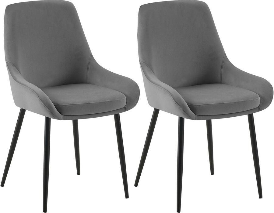 CLP Elmira Set van 2 eetkamerstoelen Klassiek Met rugleuning Met armleuning Met rugleuning Velvet zwart donkergrijs