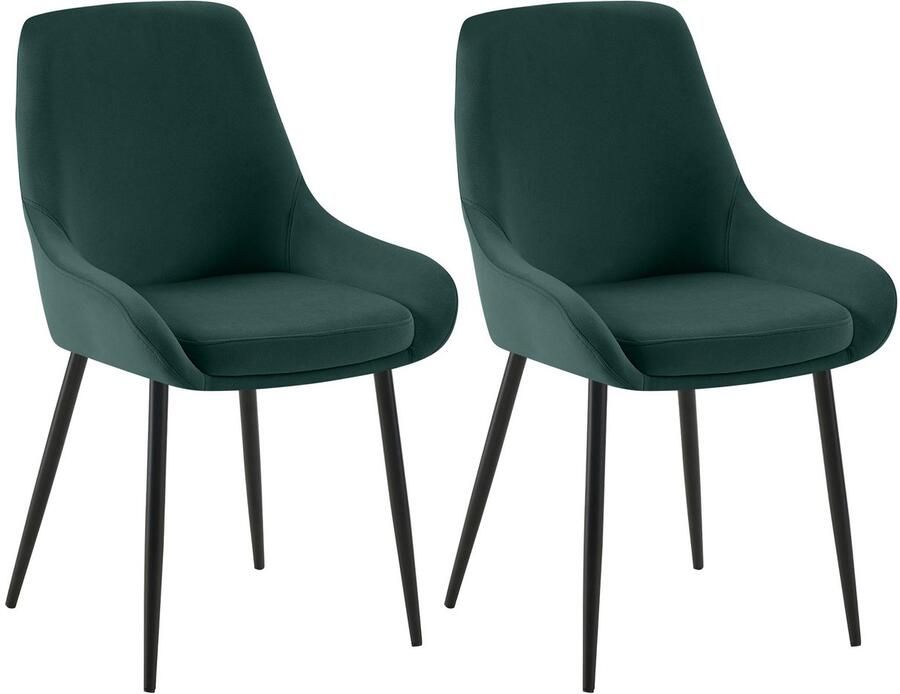 CLP Elmira Set van 2 eetkamerstoelen Klassiek Met rugleuning Met armleuning Met rugleuning Velvet zwart groen