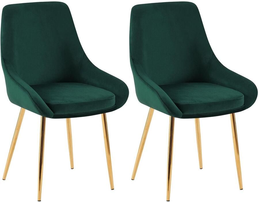 CLP Elmira Set van 2 eetkamerstoelen Klassiek Met rugleuning Met armleuning Met rugleuning Velvet goud groen