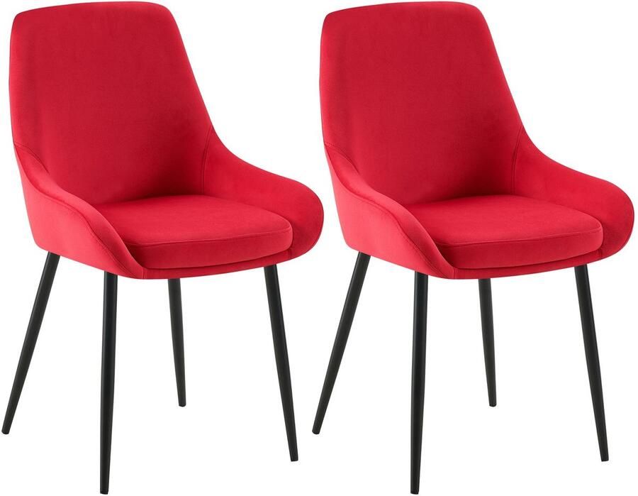 CLP Elmira Set van 2 eetkamerstoelen Klassiek Met rugleuning Met armleuning Met rugleuning Velvet zwart rood