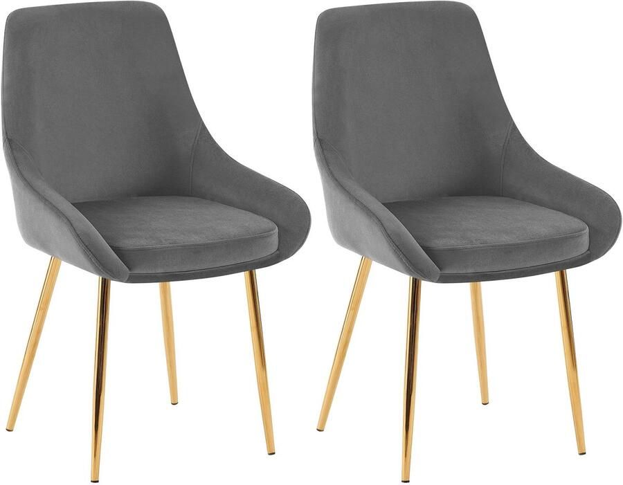 CLP Elmira Set van 2 eetkamerstoelen Klassiek Met rugleuning Met armleuning Met rugleuning Velvet goud donkergrijs