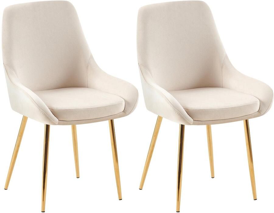 CLP Elmira Set van 2 eetkamerstoelen Klassiek Met rugleuning Met armleuning Met rugleuning Velvet goud creme