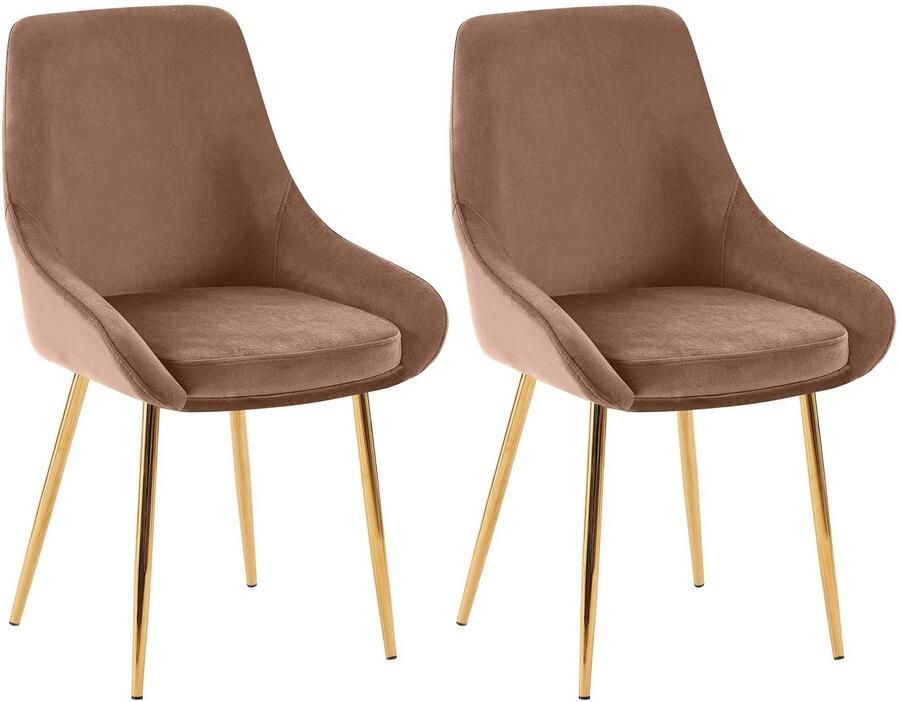 CLP Elmira Set van 2 eetkamerstoelen Klassiek Met rugleuning Met armleuning Met rugleuning Velvet goud bruin