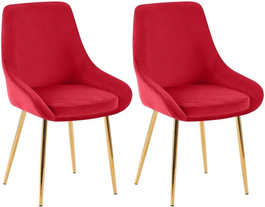 CLP Elmira Set van 2 eetkamerstoelen Klassiek Met rugleuning Met armleuning Met rugleuning Velvet goud rood