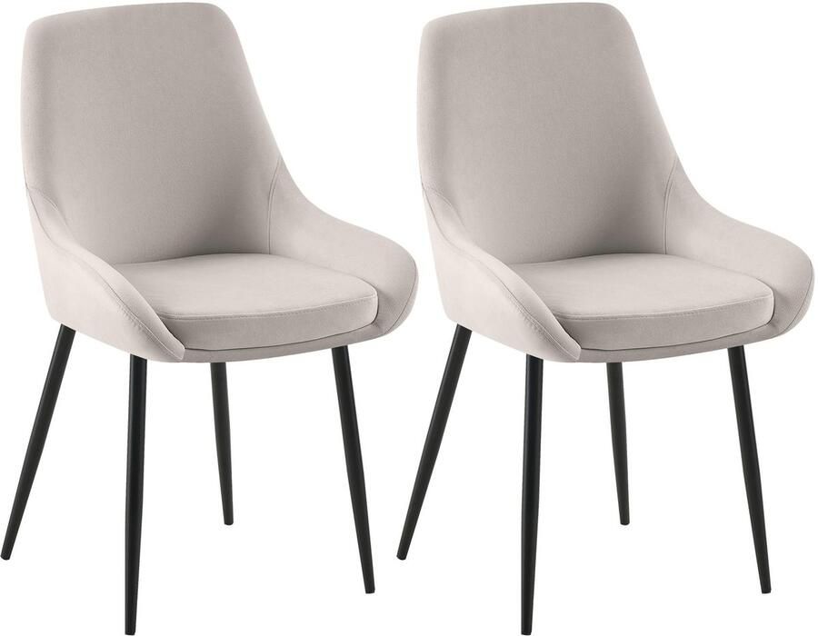 CLP Elmira Set van 2 eetkamerstoelen Klassiek Met rugleuning Met armleuning Met rugleuning Velvet zwart grijs