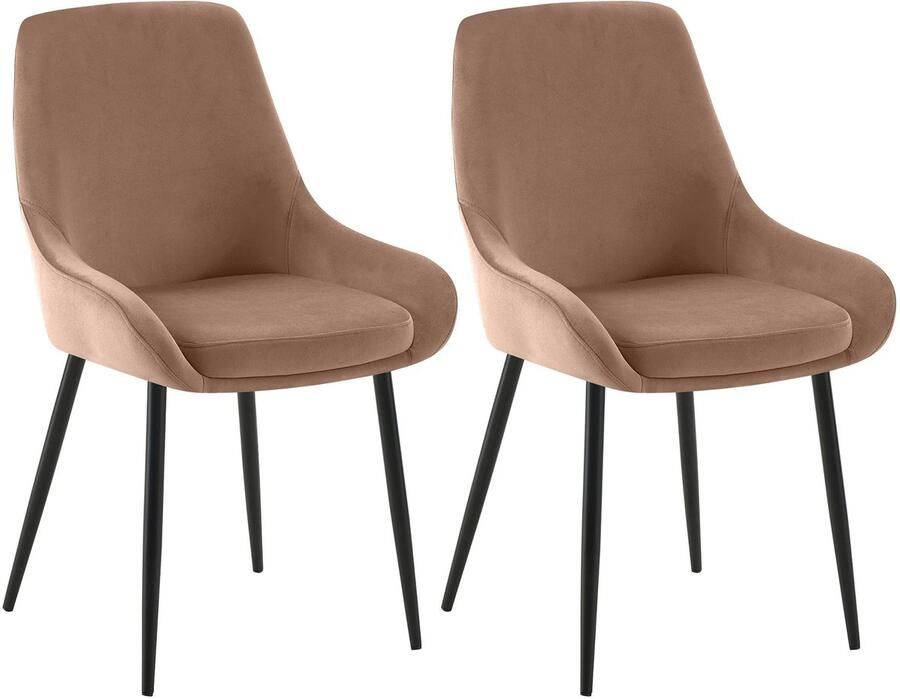 CLP Elmira Set van 2 eetkamerstoelen Klassiek Met rugleuning Met armleuning Met rugleuning Velvet zwart bruin