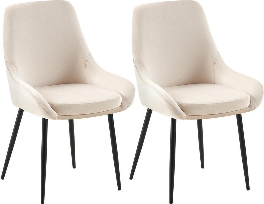 CLP Elmira Set van 2 eetkamerstoelen Klassiek Met rugleuning Met armleuning Met rugleuning Velvet zwart creme