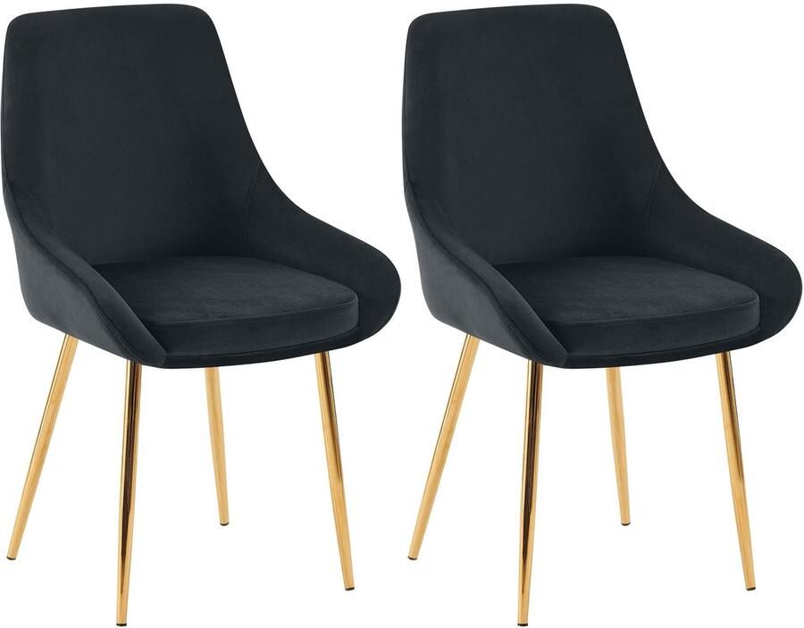 CLP Elmira Set van 2 eetkamerstoelen Klassiek Met rugleuning Met armleuning Met rugleuning Velvet goud zwart