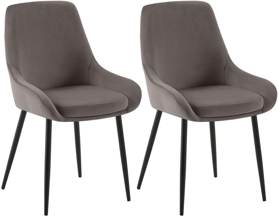 CLP Elmira Set van 2 eetkamerstoelen Klassiek Met rugleuning Met armleuning Met rugleuning Velvet zwart antraciet