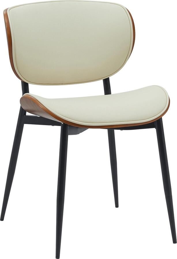 CLP Enid Eetkamerstoel bezoekersstoel met rugleuning en bekleding metalen frame Kunstleer walnoot creme