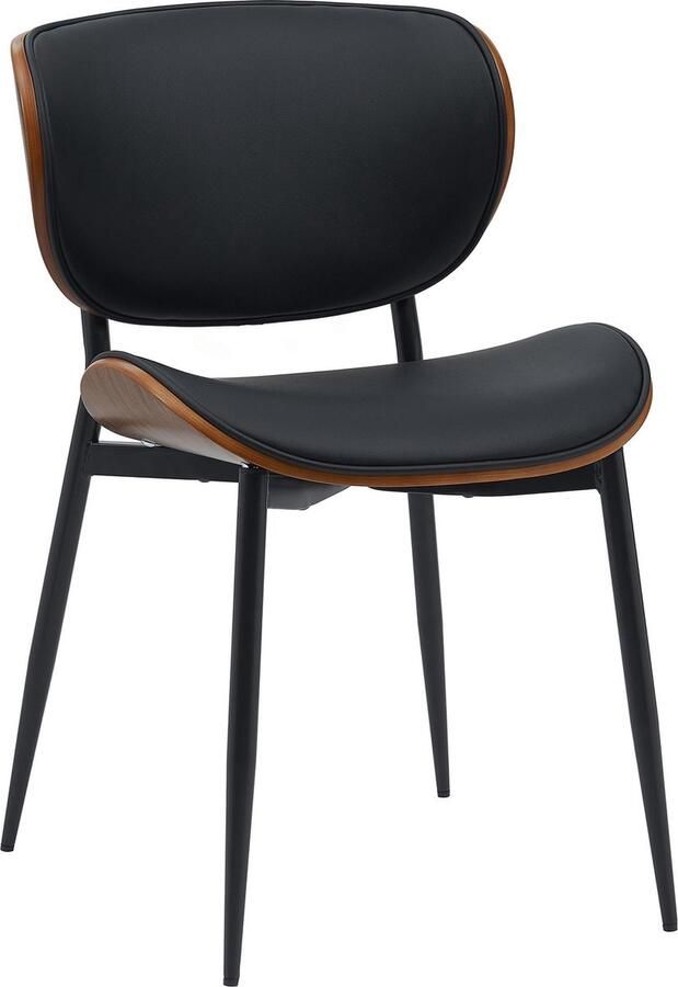 CLP Enid Eetkamerstoel bezoekersstoel met rugleuning en bekleding metalen frame Kunstleer walnoot zwart