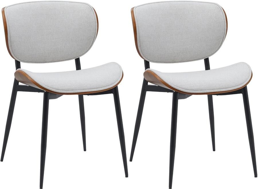 CLP Enid Set van 2 Eetkamerstoelen bezoekersstoel met rugleuning en bekleding metalen frame hout Stof walnoot creme