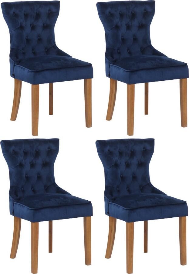 CLP Franca Set van 4 eetkamerstoelen Fluweel blauw antiek licht