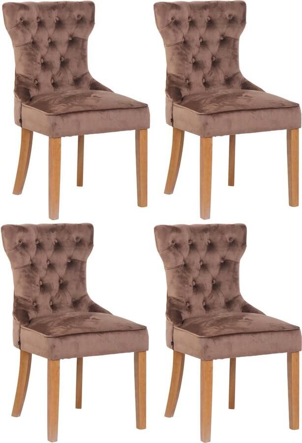 CLP Franca Set van 4 eetkamerstoelen Fluweel bruin antiek licht