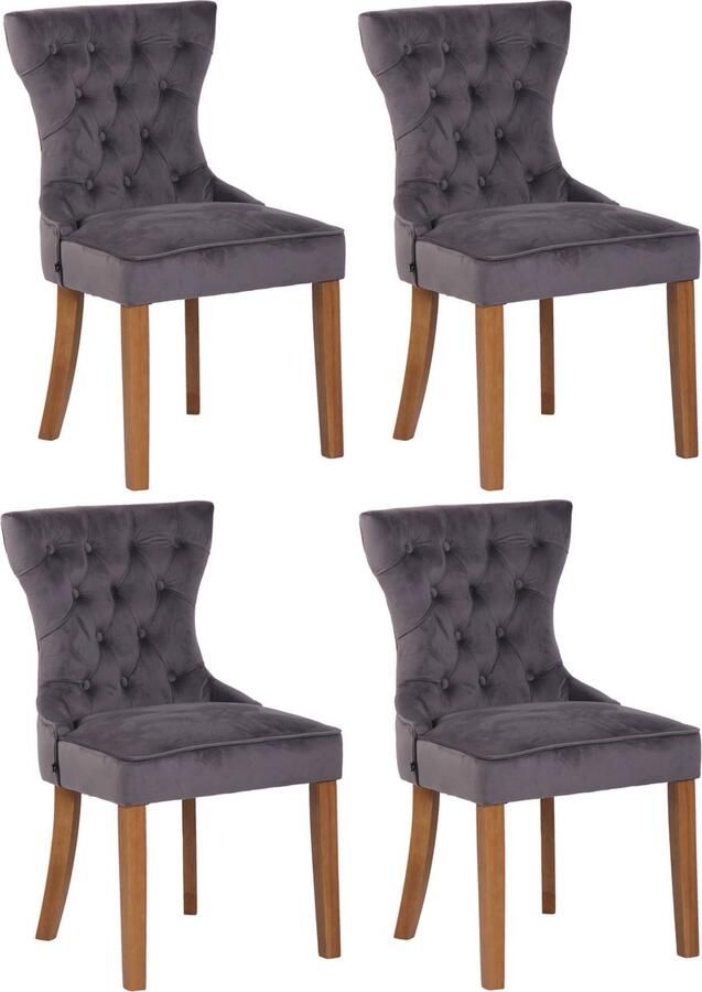 CLP Franca Set van 4 eetkamerstoelen Fluweel donkergrijs antiek licht