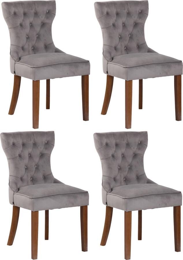 CLP Franca Set van 4 eetkamerstoelen Fluweel grijs antiek licht