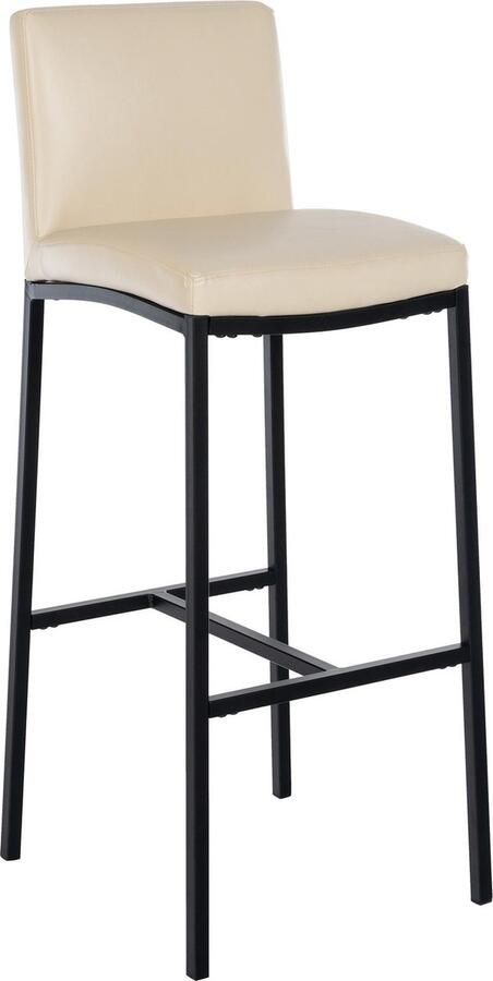 CLP Freeport Barkruk met rugleuning zwart met vier poten en voetsteun creme Kunstleer