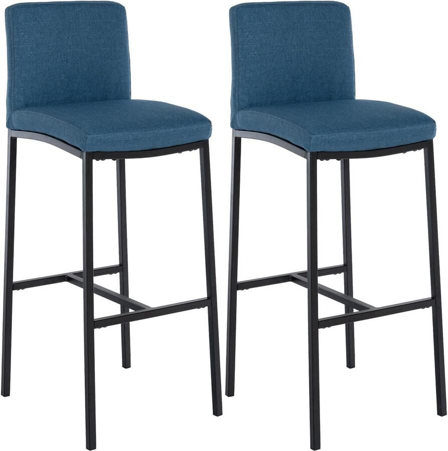 CLP Freeport Set van 2 barkrukken met rugleuning zwart met vier poten en voetsteun zwart blauw