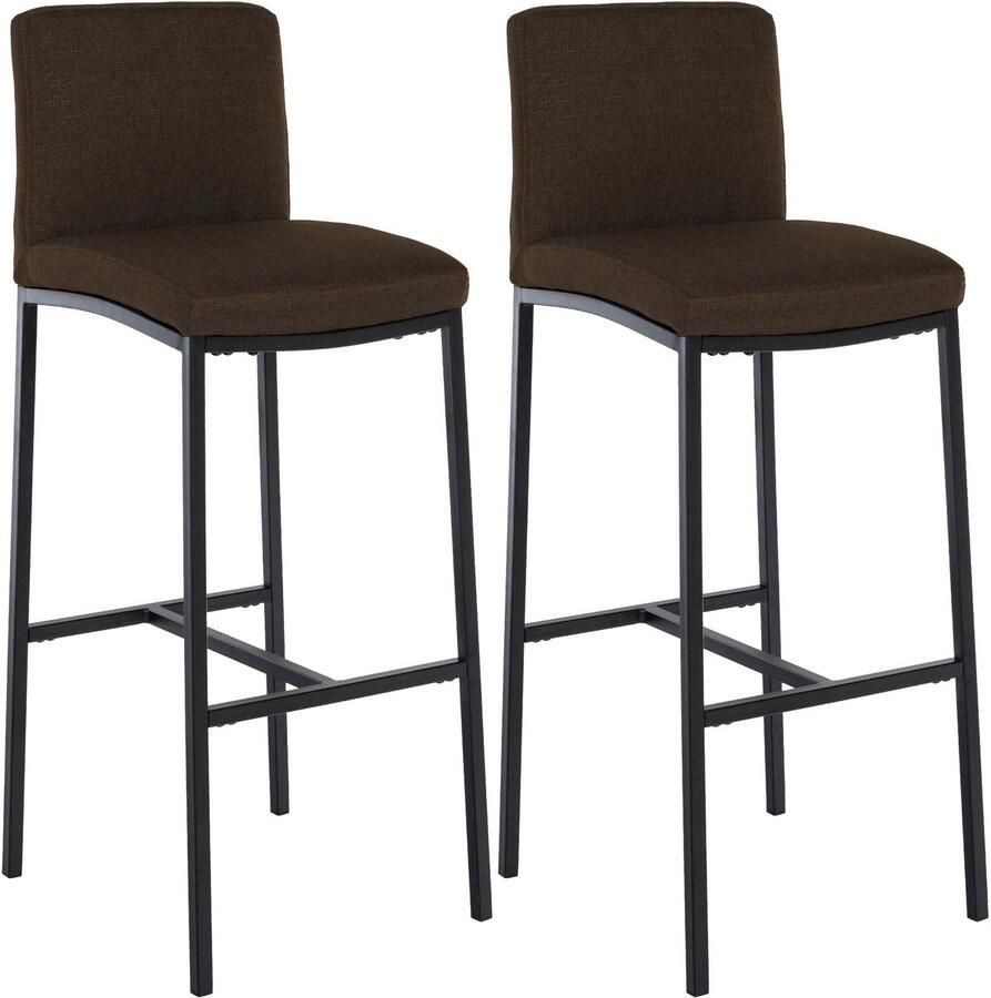 CLP Freeport Set van 2 barkrukken met rugleuning zwart met vier poten en voetsteun zwart bruin