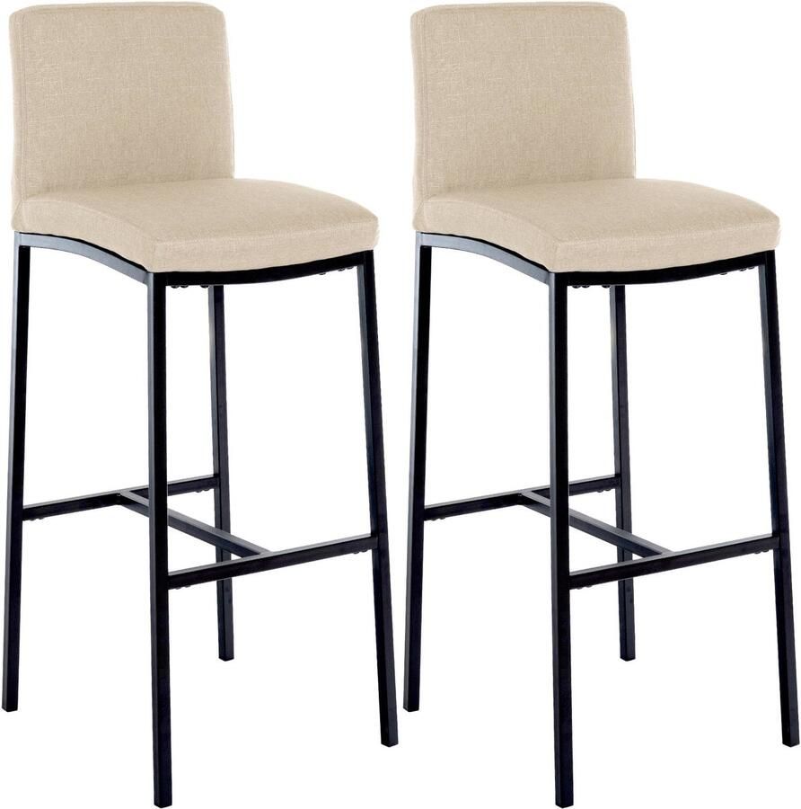 CLP Freeport Set van 2 barkrukken met rugleuning zwart met vier poten en voetsteun zwart creme