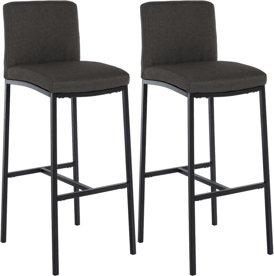 CLP Freeport Set van 2 barkrukken met rugleuning zwart met vier poten en voetsteun zwart donkergrijs