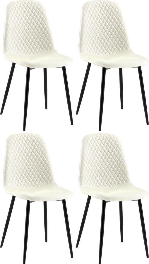 CLP Giverny Set van 4 eetkamerstoelen zonder armleuning creme Stof