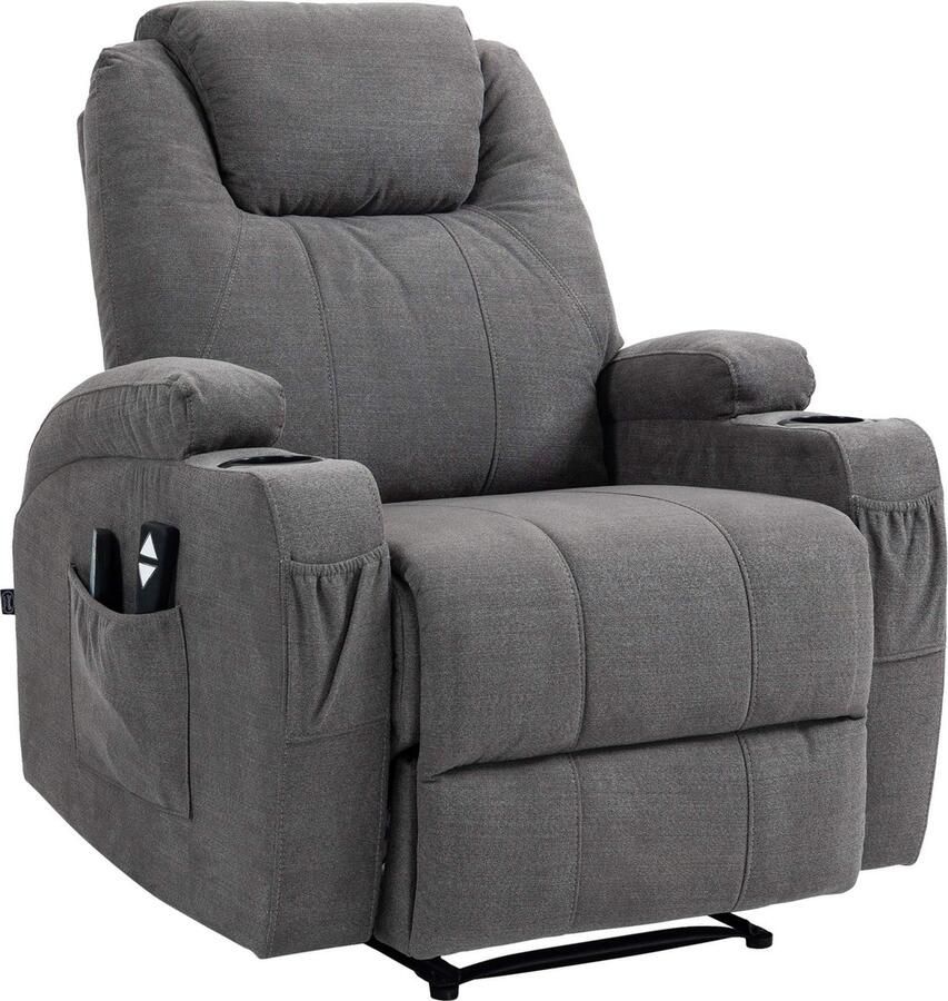 CLP Hepler Fauteuil Met massagefunctie Verstelbare rugleuning met voetensteun TV-fauteuil met warmtefunctie grijs Stof