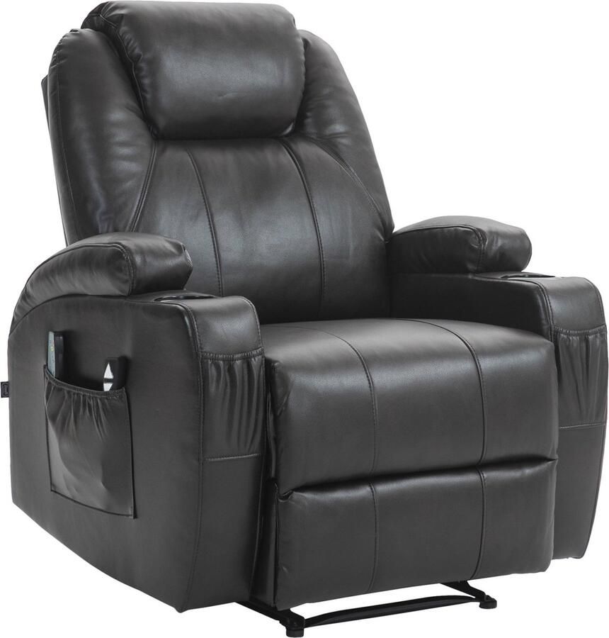 CLP Hepler Fauteuil Met massagefunctie Verstelbare rugleuning met voetensteun TV-fauteuil met warmtefunctie bruin Kunstleer