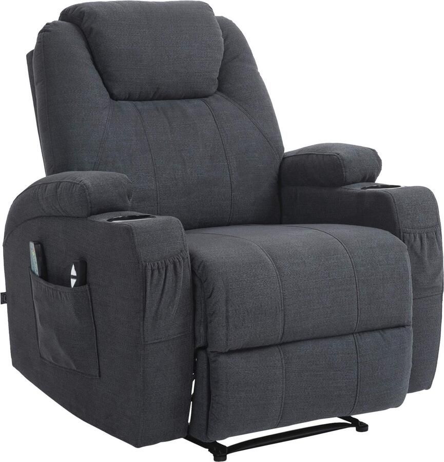 CLP Hepler Fauteuil Met massagefunctie Verstelbare rugleuning met voetensteun TV-fauteuil met warmtefunctie donkergrijs Stof