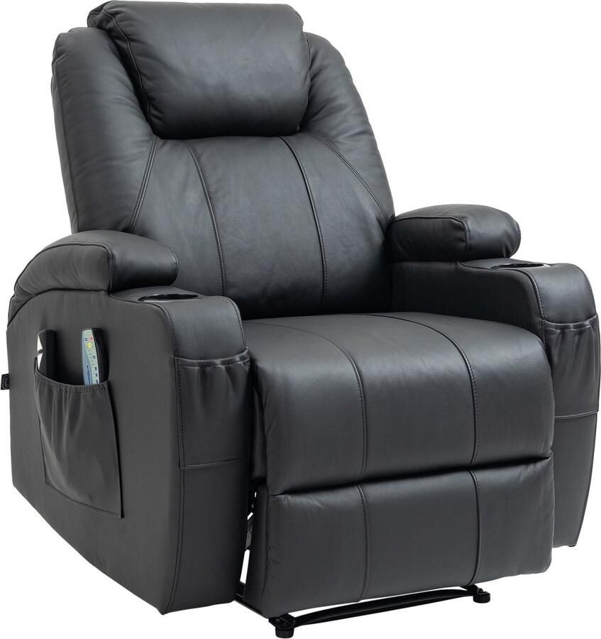 CLP Hepler Fauteuil Met massagefunctie Verstelbare rugleuning met voetensteun TV-fauteuil met warmtefunctie zwart Echt leer