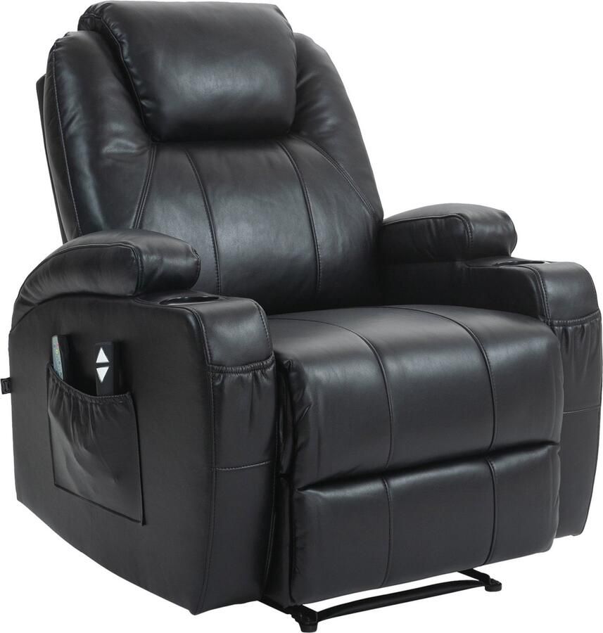 CLP Hepler Fauteuil Met massagefunctie Verstelbare rugleuning met voetensteun TV-fauteuil met warmtefunctie zwart Kunstleer