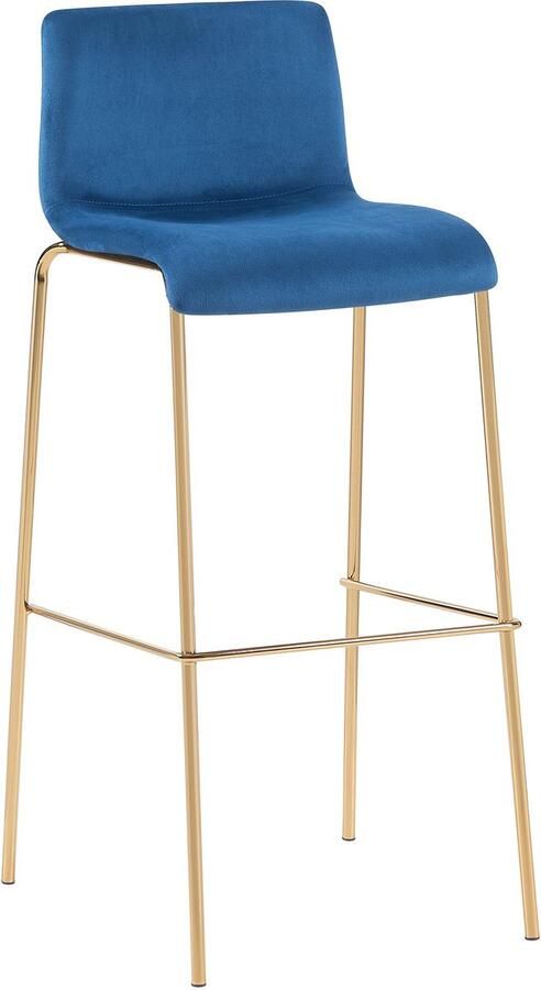 CLP Hoover Barkruk met rugleuning en voetensteun met metalen frame in goudkleurige look velvet fluweel blauw goud