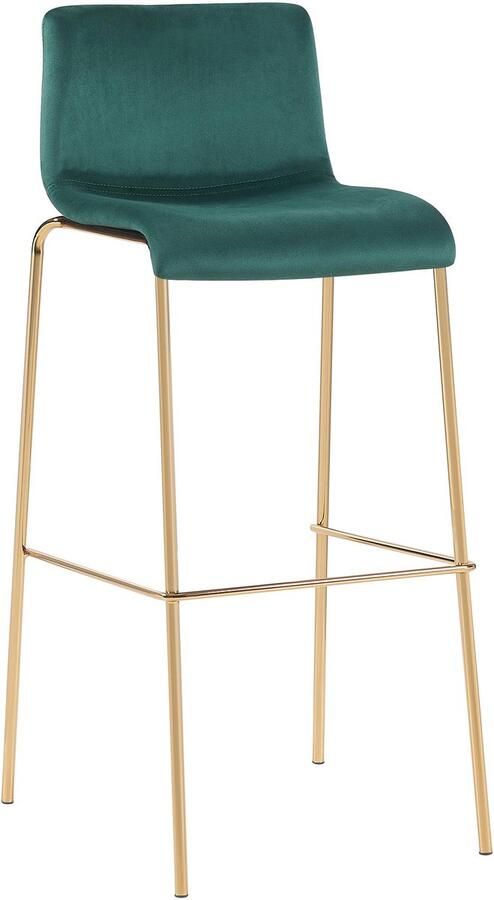 CLP Hoover Barkruk met rugleuning en voetensteun met metalen frame in goudkleurige look velvet fluweel groen goud