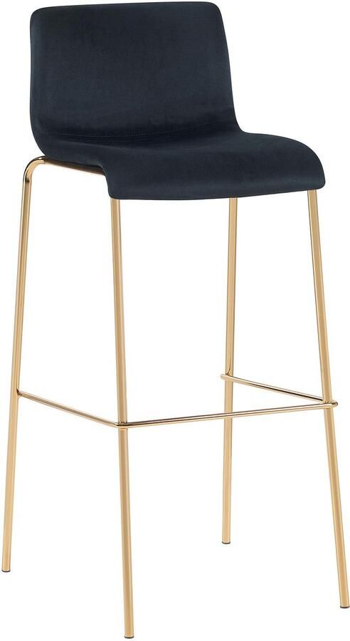 CLP Hoover Barkruk met rugleuning en voetensteun met metalen frame in goudkleurige look velvet fluweel zwart goud