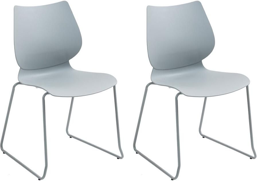 CLP Houma 2er Set eetkamerstoel vergaderstoel met rugleuning stapelbaar kunststof grijs
