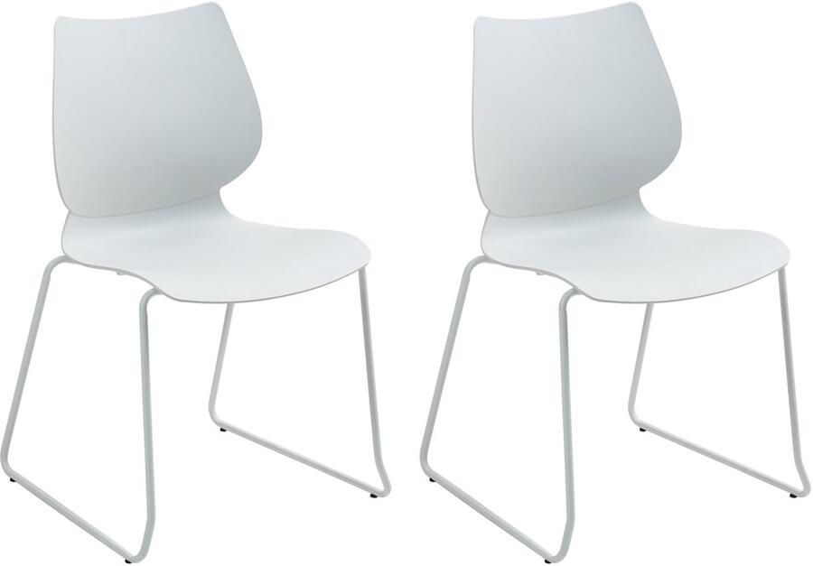 CLP Houma 2er Set eetkamerstoel vergaderstoel met rugleuning stapelbaar kunststof wit