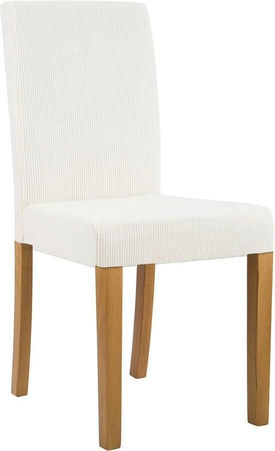 CLP Ina Eetkamerstoel klassiek met rugleuning hout corduroy ribstof antiek licht creme