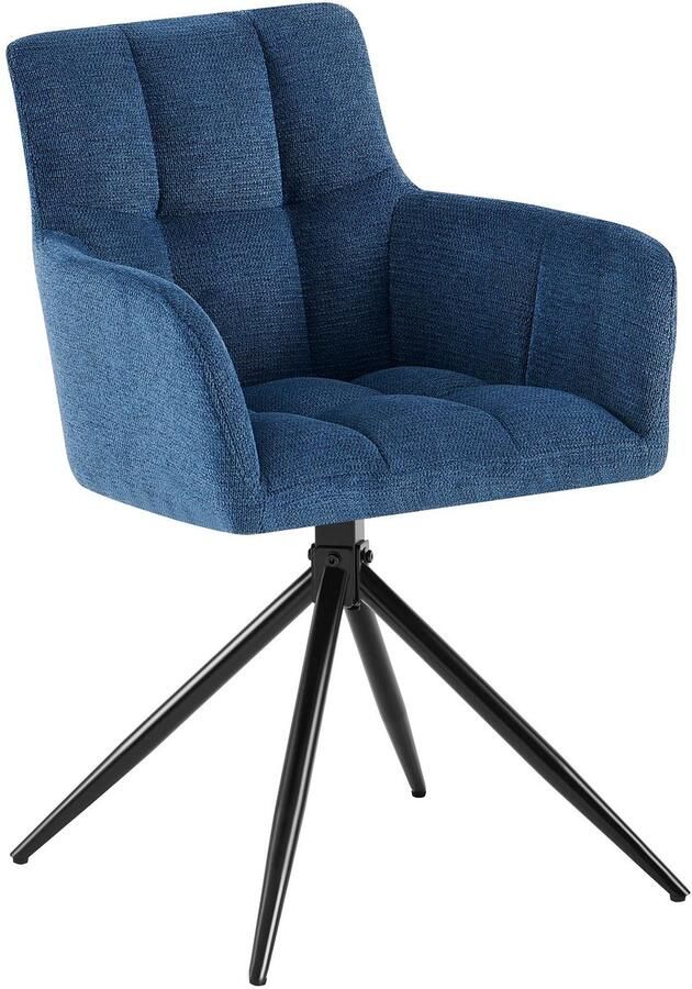 CLP Jonah Eetkamerstoel met armleuning klassiek Draaibare 180° automatisch terugdraaimechanisme stof donkerblauw