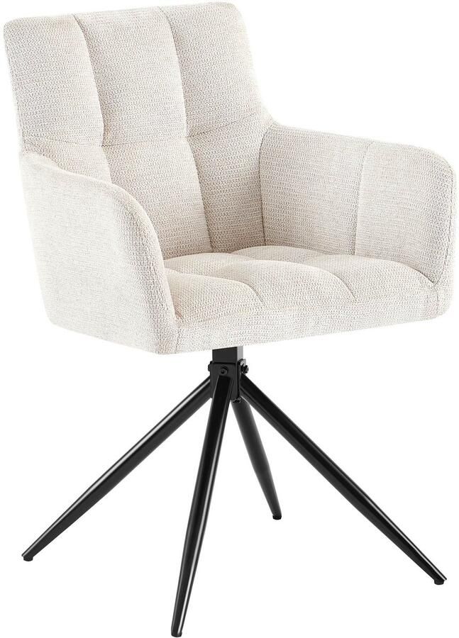 CLP Jonah Eetkamerstoel met armleuning klassiek Draaibare 180° automatisch terugdraaimechanisme stof creme