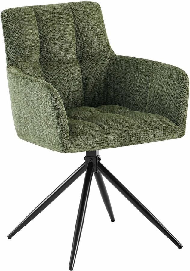 CLP Jonah Eetkamerstoel met armleuning klassiek Draaibare 180° automatisch terugdraaimechanisme stof groen