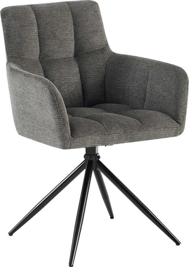 CLP Jonah Eetkamerstoel met armleuning klassiek Draaibare 180° automatisch terugdraaimechanisme stof donkergrijs