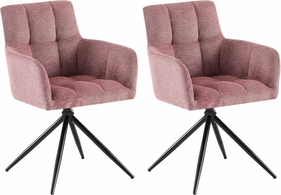 CLP Jonah Set van 2 eetkamerstoelen met armleuning klassiek Draaibare 180° automatisch terugdraaimechanisme stof robijnrood