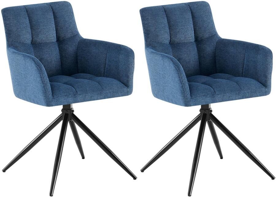 CLP Jonah Set van 2 eetkamerstoelen met armleuning klassiek Draaibare 180° automatisch terugdraaimechanisme stof donkerblauw