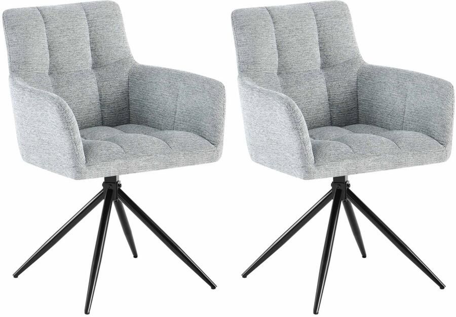 CLP Jonah Set van 2 eetkamerstoelen met armleuning klassiek Draaibare 180° automatisch terugdraaimechanisme stof licht grijs