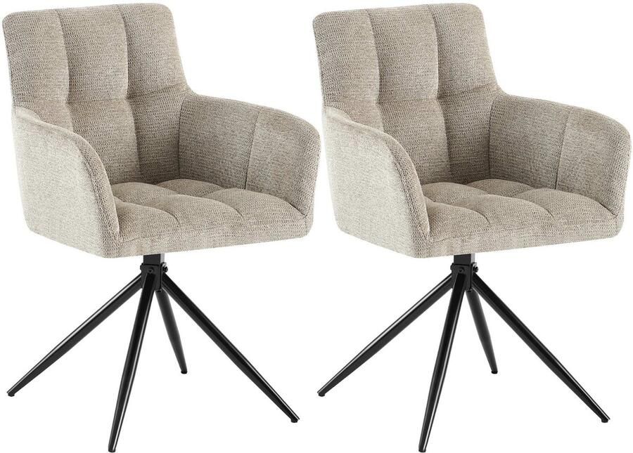 CLP Jonah Set van 2 eetkamerstoelen met armleuning klassiek Draaibare 180° automatisch terugdraaimechanisme stof taupe
