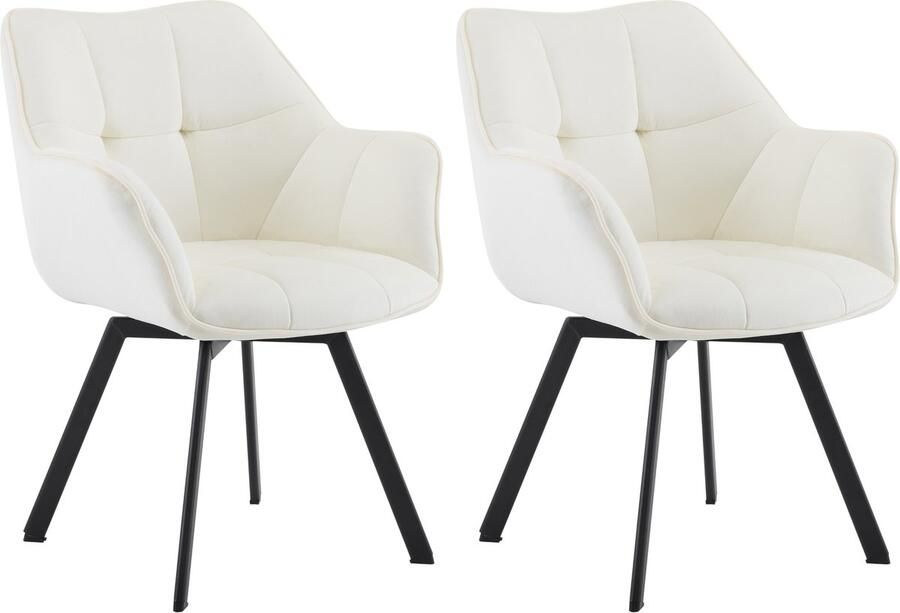 CLP Jordi Set van 2 eetkamerstoelen met armleuning ergonomisch klassiek tot 150 kg Velvet creme